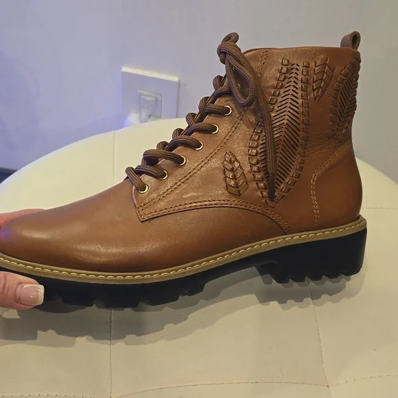 Brioso WHISKEY Cognac BROWN LIGHTWEIGHT LACE UP ZIP HIKING BOOTS NEW 7 1/2 $170 - Picture 3 of 6